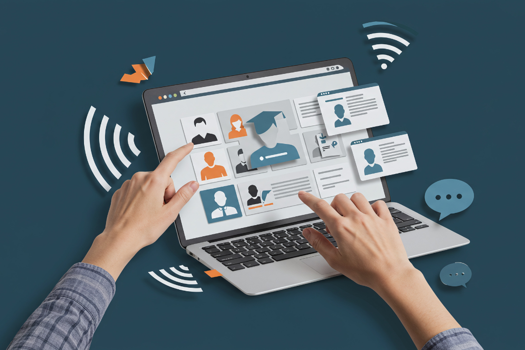 Small business owner collaborating with a micro-influencer using a smartphone and laptop